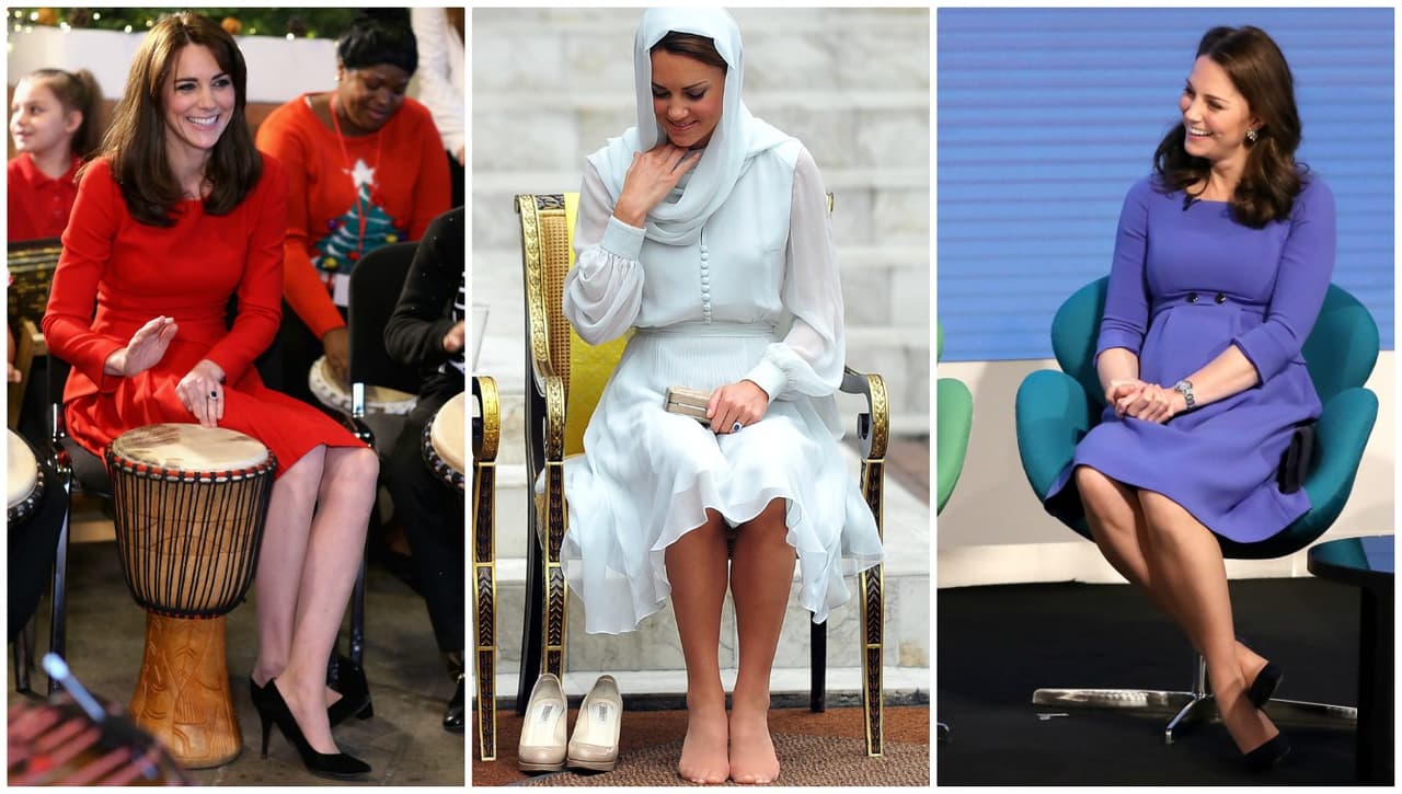 En cuanto a postura, la duquesa de Cambridge
<b><a href="https://www.univision.com/entretenimiento/estas-fueron-las-tiernas-ocurrencias-de-los-hijos-de-kate-middleton-y-el-principe-william-muecas-incluidas-video">Kate Middleton</a> </b>es una maestra, siempre erguida y cuidando la simetría incluso cuando se quita los zapatos.