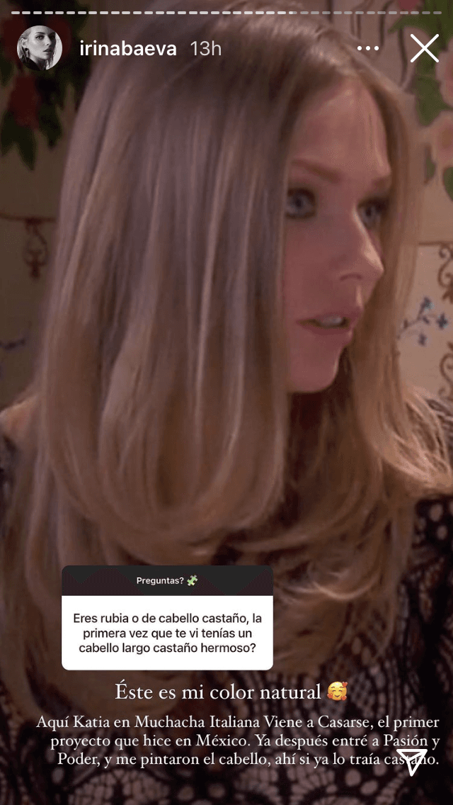 Con una imagen de su participación en Muchacha Italiana Viene a Casarse, su primera telenovela, enseñó su tono natural de cabello: "Este es mi color natural. Aquí Katia en Muchacha Italiana Viene a Casarse, el primer proyecto que hice en México. Ya después entré a Pasión y Poder y me pintaron el cabello, ahí sí ya lo traía castaño".