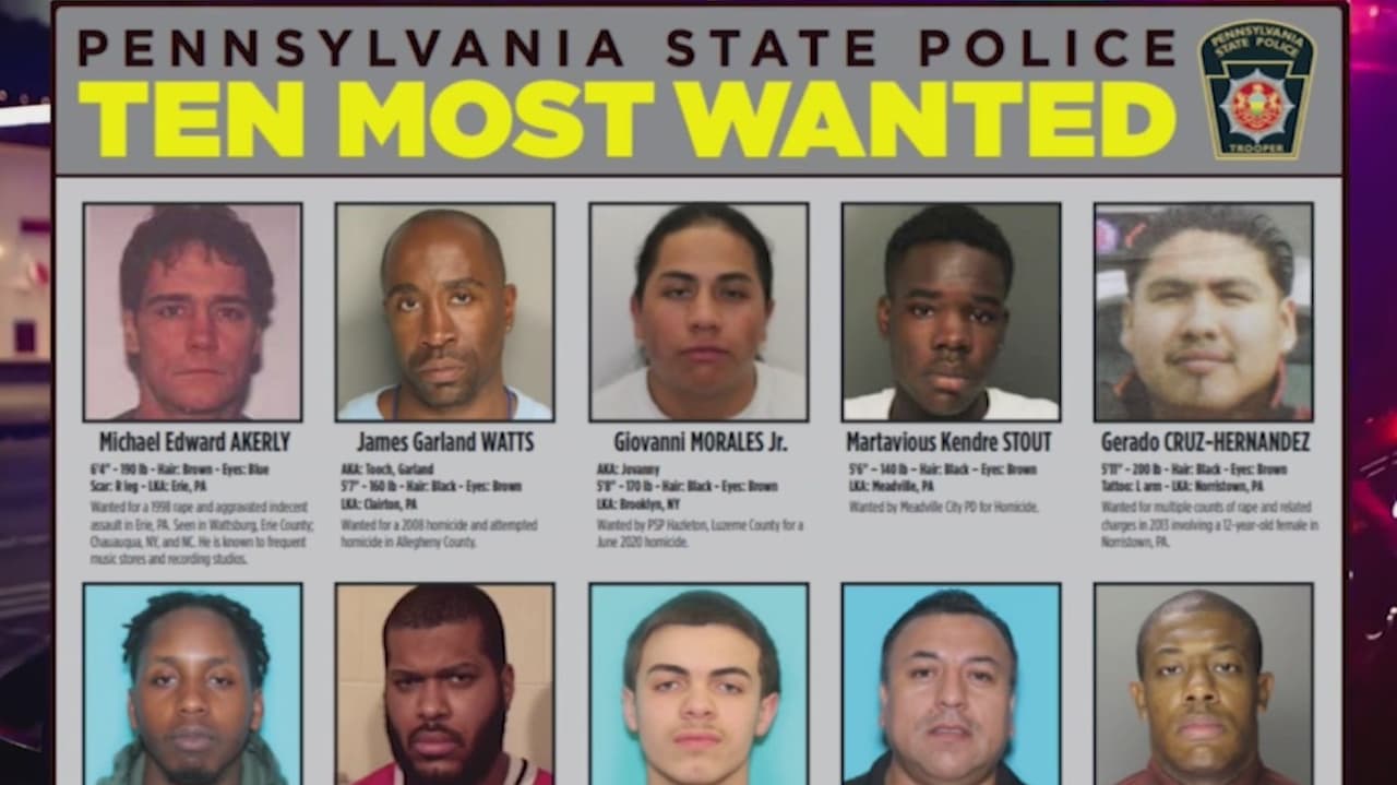 Policía Estatal de Pensilvania añade sospechosos a su lista de los delincuentes más buscados 