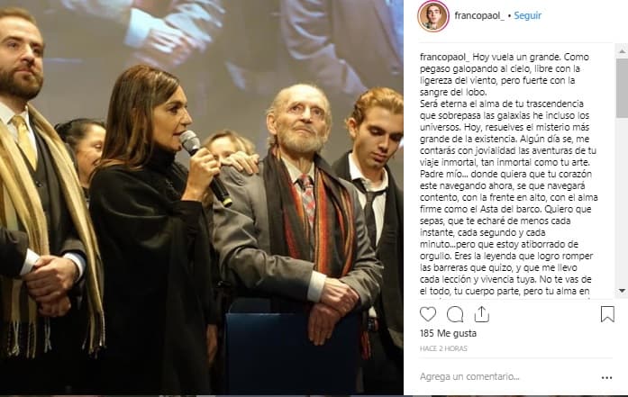 El deceso lo dio a conocer uno de sus seis hijos, Franco Paolo, en su cuenta de Instagram con un emotivo mensaje.