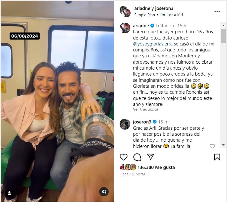Ariadne Díaz felicitó a José Ron por su cumpleaños con emotivas palabras.