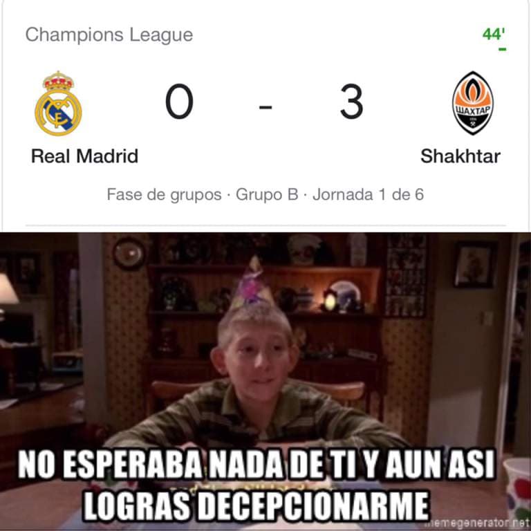 El Real Madrid cae y los memes hacen lo suyo | Los merengues arrancaron con el pie izquierdo en la Champions y las redes sociales no perdonan a los de Zidane.