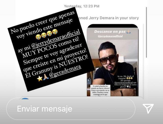 "Ay, mi Jerry Demara. 
<b>¡Muy pocos como tú!</b> Siempre te voy a agradecer que creíste en mi proyecto. ¡El GRAMMY es nuestro!", finalizó.
<br>