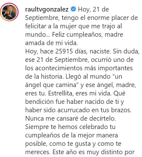 El presentador venezolano festejó el cumpleaños número 71 de su querida madre con una dedicatoria que enterneció a los miles de seguidores que tiene en Instagram.