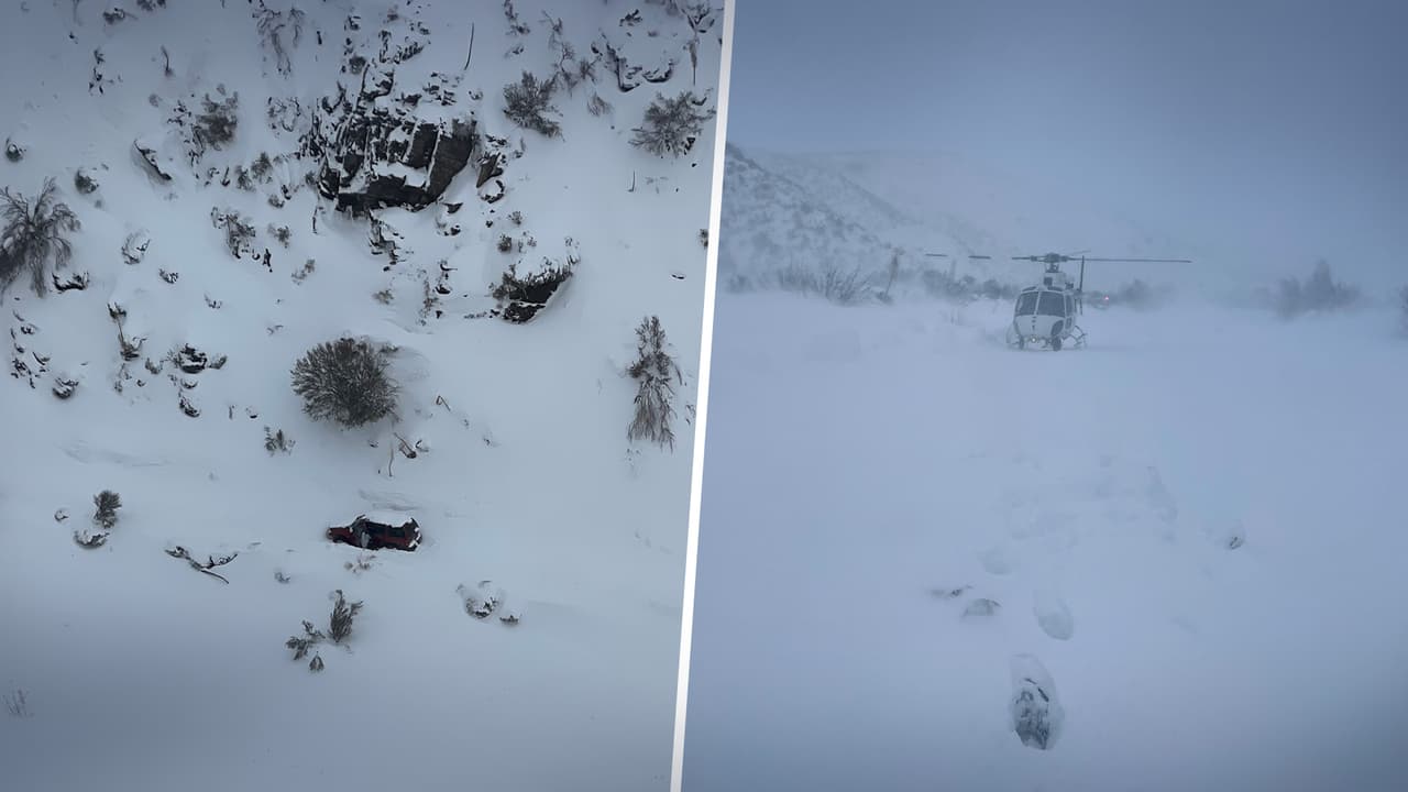 Rescatan a hombre de las montañas de San Bernardino después de que su auto se atascara en la nieve