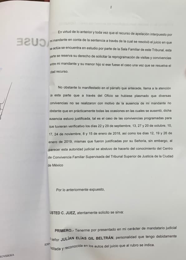 "Ese acuerdo es como de hace un mes, no lo acaban de sacar y es un castigo al señor por no asistir. El Centro de Convivencias le dice por sus múltiples faltas suspendo las visitas porque tengo una excesiva demanda de espacios, ustedes no están ocupando ese lugar y se lo voy a dar a otra familia que si lo ocupe, a un padre que si quiera ver a su hijo", explicó la representante legal de Marjorie de Sousa.