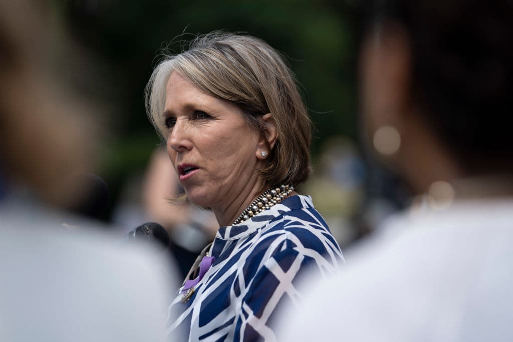 WASHINGTON, DC - JUNE 13: Rep. Michelle Lujan Grisham (D-NM) speaks during a news conference on immigration to condemn the Trump Administration's "zero tolerance" immigration policy, outside the US Capitol on June 13, 2018 in Washington, DC. (Photo by Toya Sarno Jordan/Getty Images)