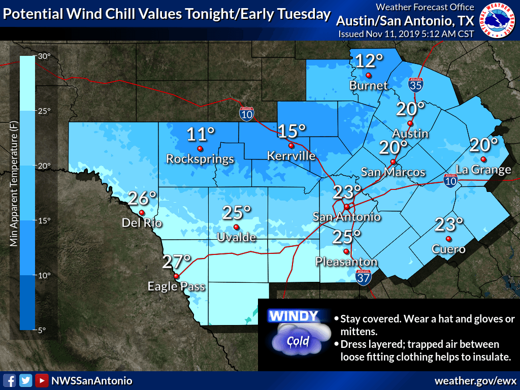 Frente frío ocasionará temperaturas entre los 20 grados y aguanieve para el centro de Texas