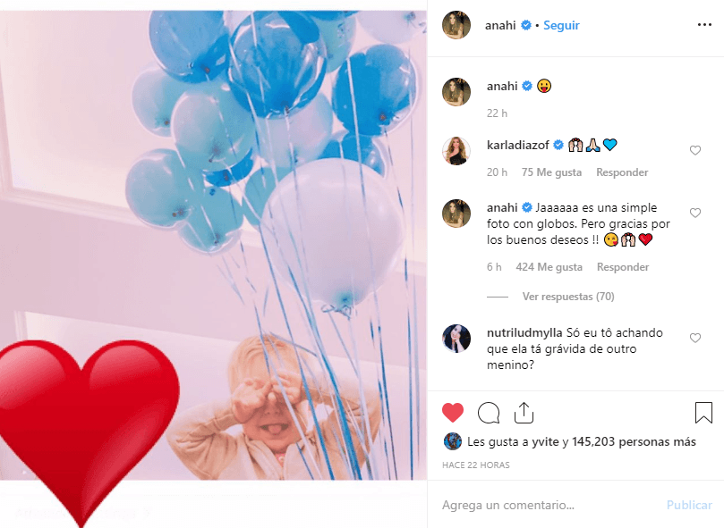 Anahí respondió: "Es una simple foto con globos. Pero gracias por sus buenos deseos".