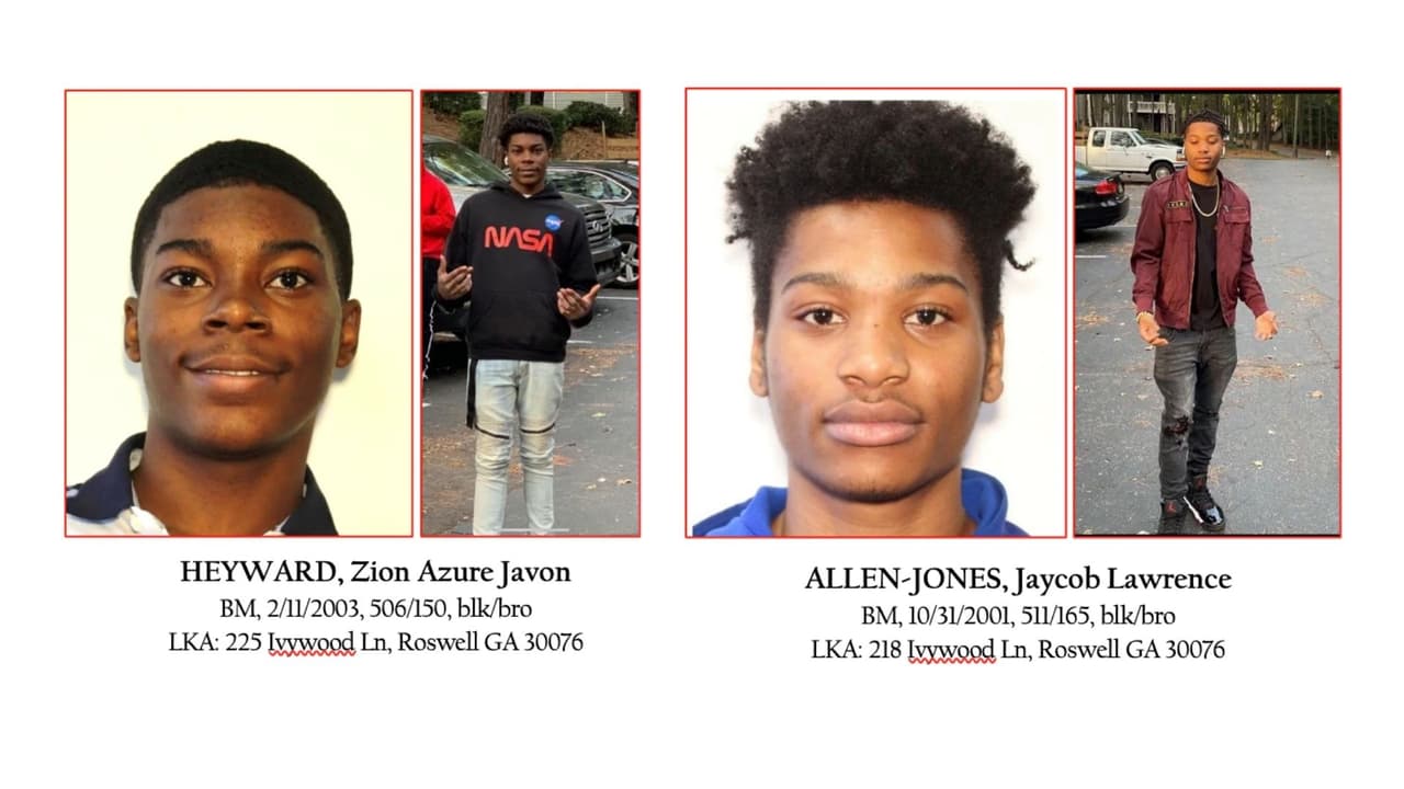 Zion Hayward y Jaycob Allen-Jones están siendo buscados por las autoridades por ser los sospechosos de matar a tiros a Víctor Lazo en los apartamentos Manchester at Mansell, según el Departamento de Policía de Alpharetta.