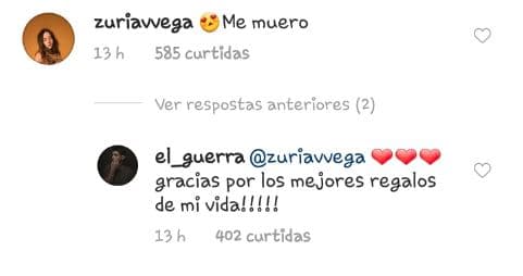 Ante esta publicación, el actor recibió diversos comentarios, entre ellos el de su esposa Zuria, a quien él le agradeció "por los mejores regalos de mi vida".