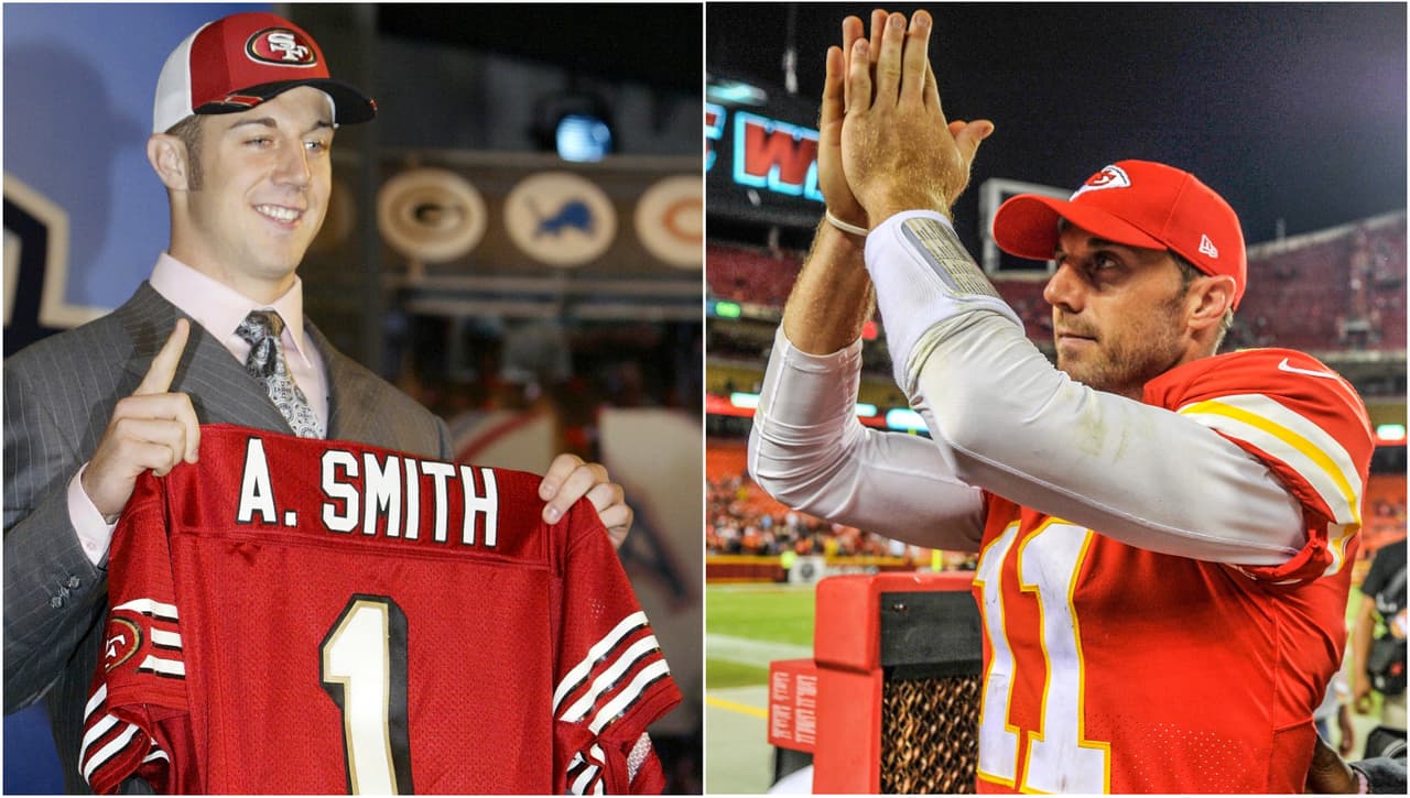 <b>#16 ALEX SMITH</b> | QB, San Francisco 49ers – 2005
<br>El inestable inicio de su carrera en San Francisco le restó dividendos, pero Alex Smith se ha convertido en un jugador mucho más confiable rodeado de estabilidad. Con Kansas City alcanzó un gran nivel y lideró el ranking de quarterbacks el año pasado por primera vez en su trayectoria. Ahora tiene ante sí el reto de comandar a una tercera franquicia: los Washington Redskins.