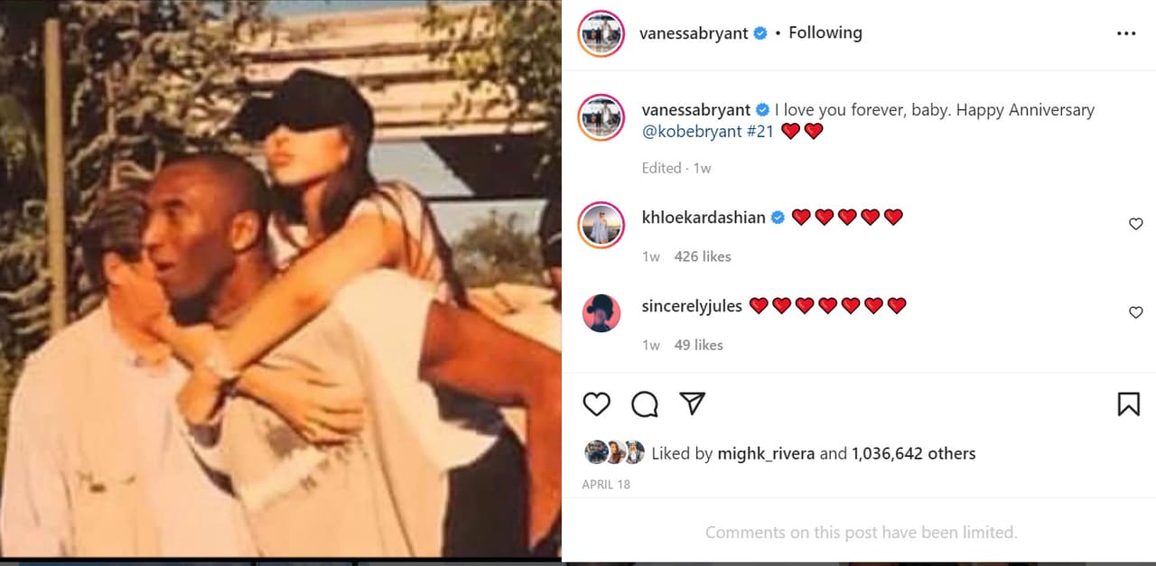 Lo hizo en Instagram con una foto de antaño en la que se le ve abrazando al ídolo del basquetbol: "Te amo por siempre", le escribió.