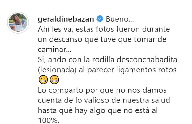 "Lo comparto porque no nos damos cuenta de lo valioso de nuestra salud hasta que hay algo que no está al 100 por ciento", agregó. 
<br>