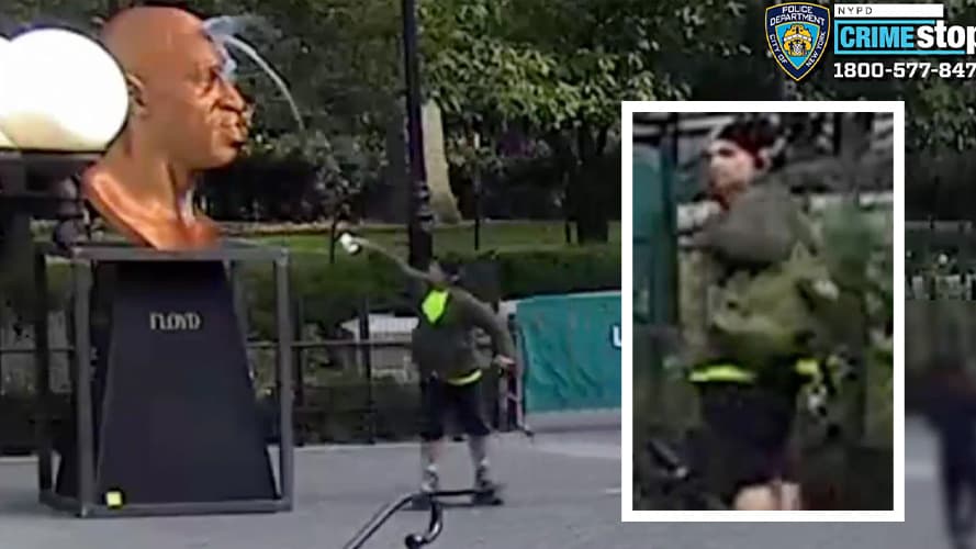 Buscan a sospechoso de arrojar pintura a la estatua de George Floyd en NYC