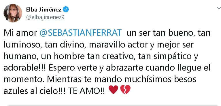 La actriz y conductora Elba Jiménez 
<b><a href="https://twitter.com/elbajimenez9/status/1211526885416620032" target="_blank">destacó que Ferrat</a></b> era "
<b>¡un ser tan bueno</b>, tan luminoso, tan divino, maravilloso actor y mejor ser humano, un hombre tan creativo, tan simpático y adorable!"