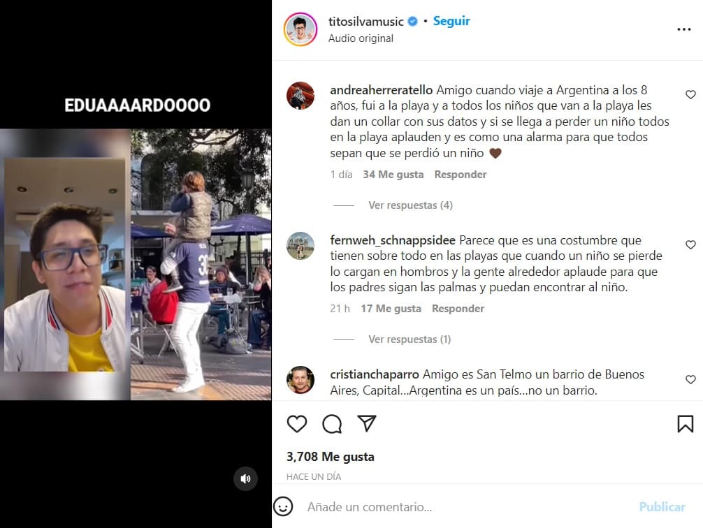 Tito Silva reaccionó a la canción del niño perdido
