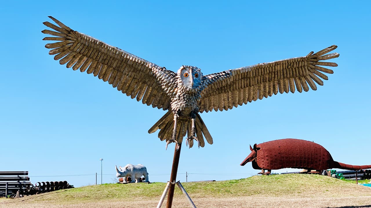 Así que cuando circule por la autopista 288 a través de Houston, Texas, tenga cuidado de no desviarse del camino cuando vea las imponentes criaturas de acero.