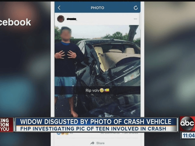 Selfie del joven luego del choque con el vehículo de Drewelus.