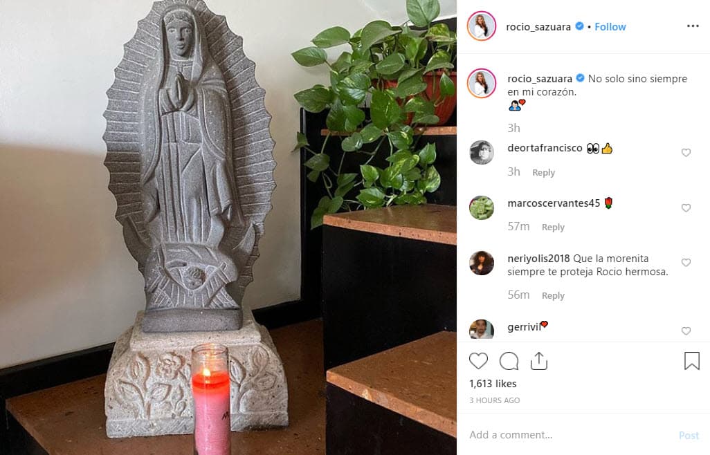 <b><a href="https://www.univision.com/famosos/rocio-sanchez-azuara-rinde-tributo-a-su-princesa-de-piel-de-luna-fallecida-hace-un-mes-fotos">Rocío Sánchez Azuara</a></b> vivió duros momentos con la enfermedad y muerte de su hija, quien falleció el pasado mes de septiembre. Sin embargo, se tomó un momento para demostrarle su amor a la Virgen de Guadalupe: "No solo (hoy), sino siempre en mi corazón".