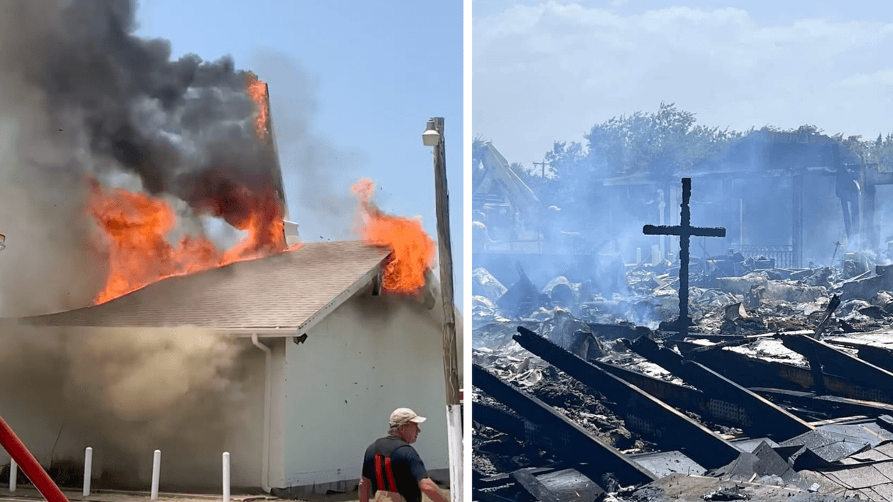 Una iglesia en el condado de Wise se quema y una cruz queda en pie