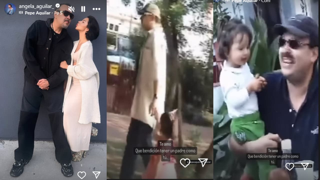 Ángela Aguilar también compartió una foto en la que aparentemente le da un beso a Pepe Aguilar (izquierda).