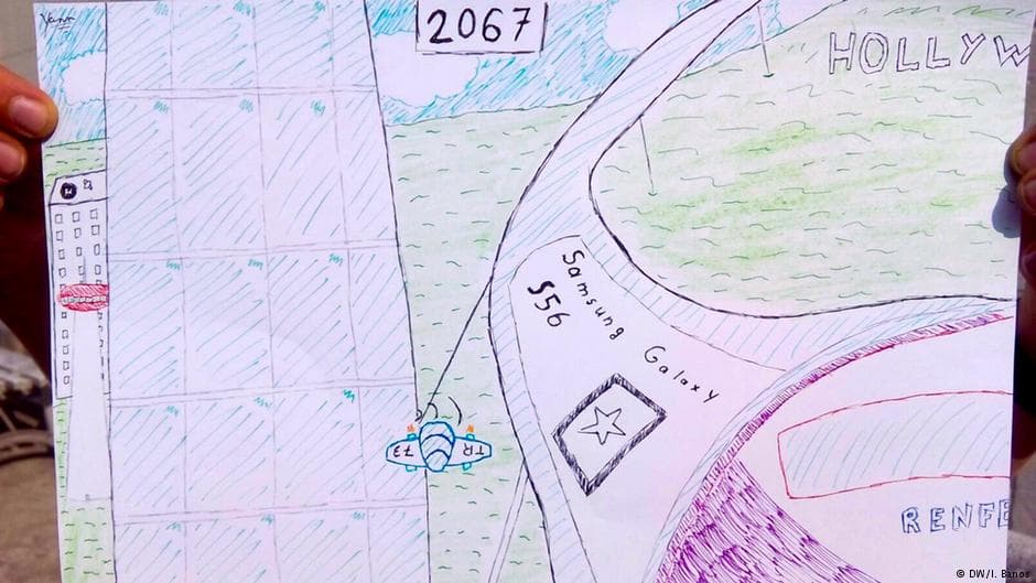 <b>La tecnología del futuro. </b>Yann (12 años), cree que la naturaleza apenas tendrá importancia en el futuro. Pero para él no es grave, ya que entonces tendremos la tecnología más moderna y muchas "cosas voladoras". Así imagina nuestro planeta en 50 años: un paisaje con infraestructura moderna y máquinas revolucionarias.