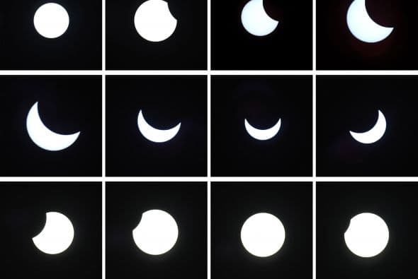 Una imagen compuesta muestra las diferentes fases del eclipse visto en Garmisch-Partenkirchen, Alemania.