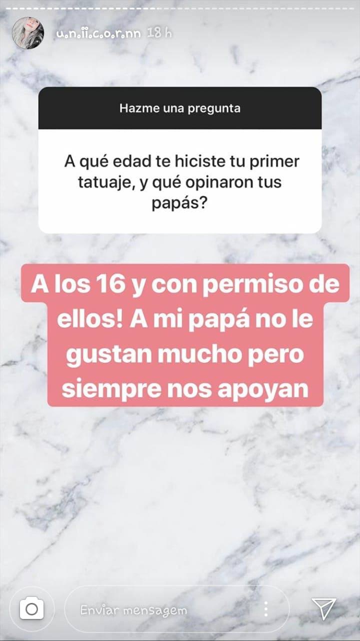 Destacó que su primer tatuaje se lo realizó cuando tenía 16 años de edad, pero contó con el apoyo total de sus padres.