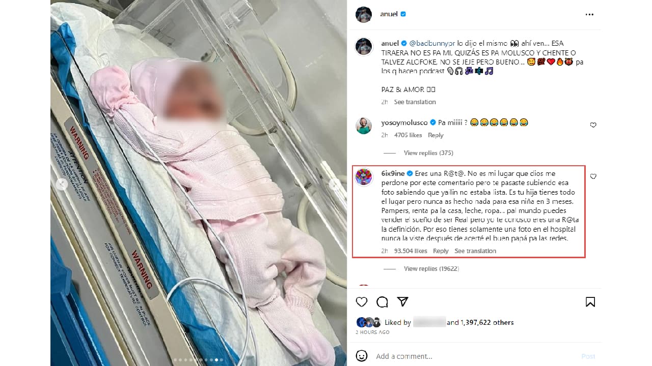 "Eres una rata. No es mi lugar, que Dios me perdone por este comentario, pero 
<b>te pasaste subiendo esa foto sabiendo que <a href="https://www.univision.com/famosos/yailin-tekashi-cirugia-hospital-cumpleanos">Yailin no estaba lista</a></b>. 
<br>