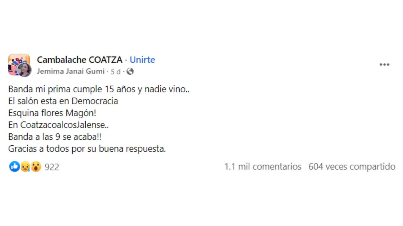 Prima de quinceañera plantada pidió ayuda en Facebook.