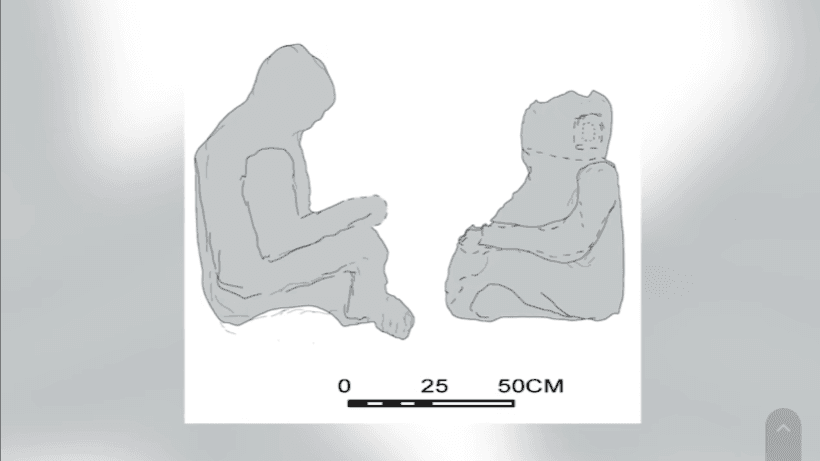 Figuras antropomorfas halladas en la ciudad maya "Los Abuelos", en el sitio arqueológico Uaxactún, en el departamento de Petén, al norte de Guatemala