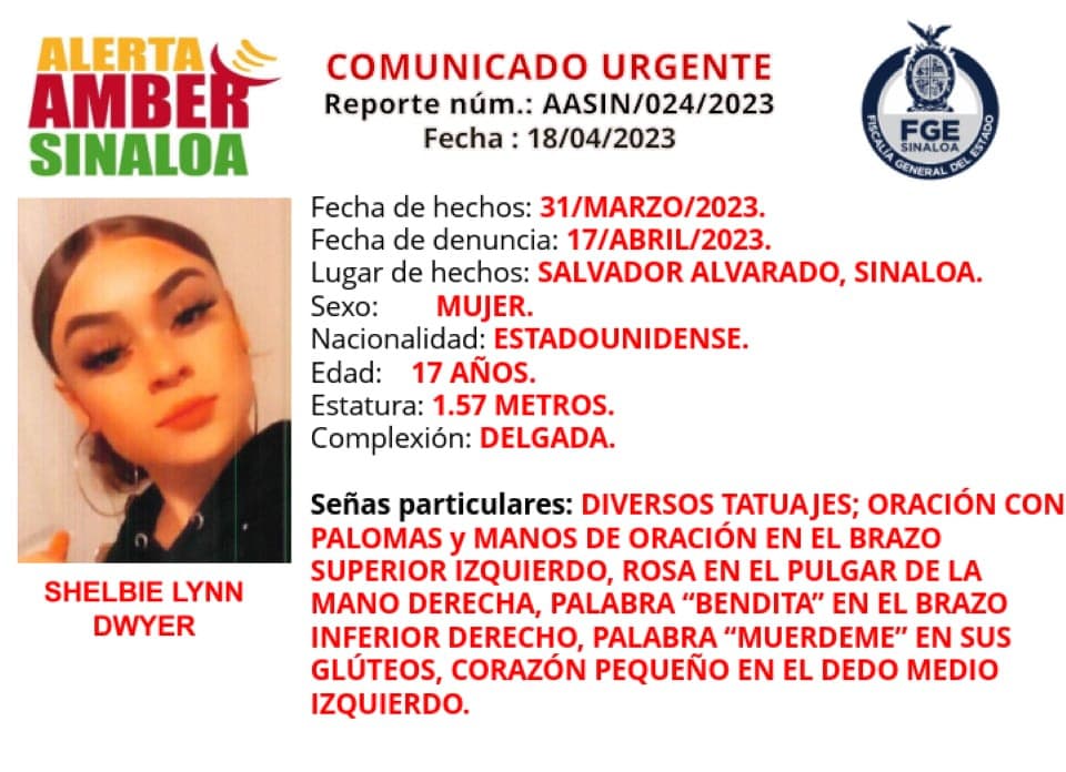 Shelbie Lynn Dwyer: Reportan la desaparición de otra joven estadounidense en México, esta vez en el estado de Sinaloa