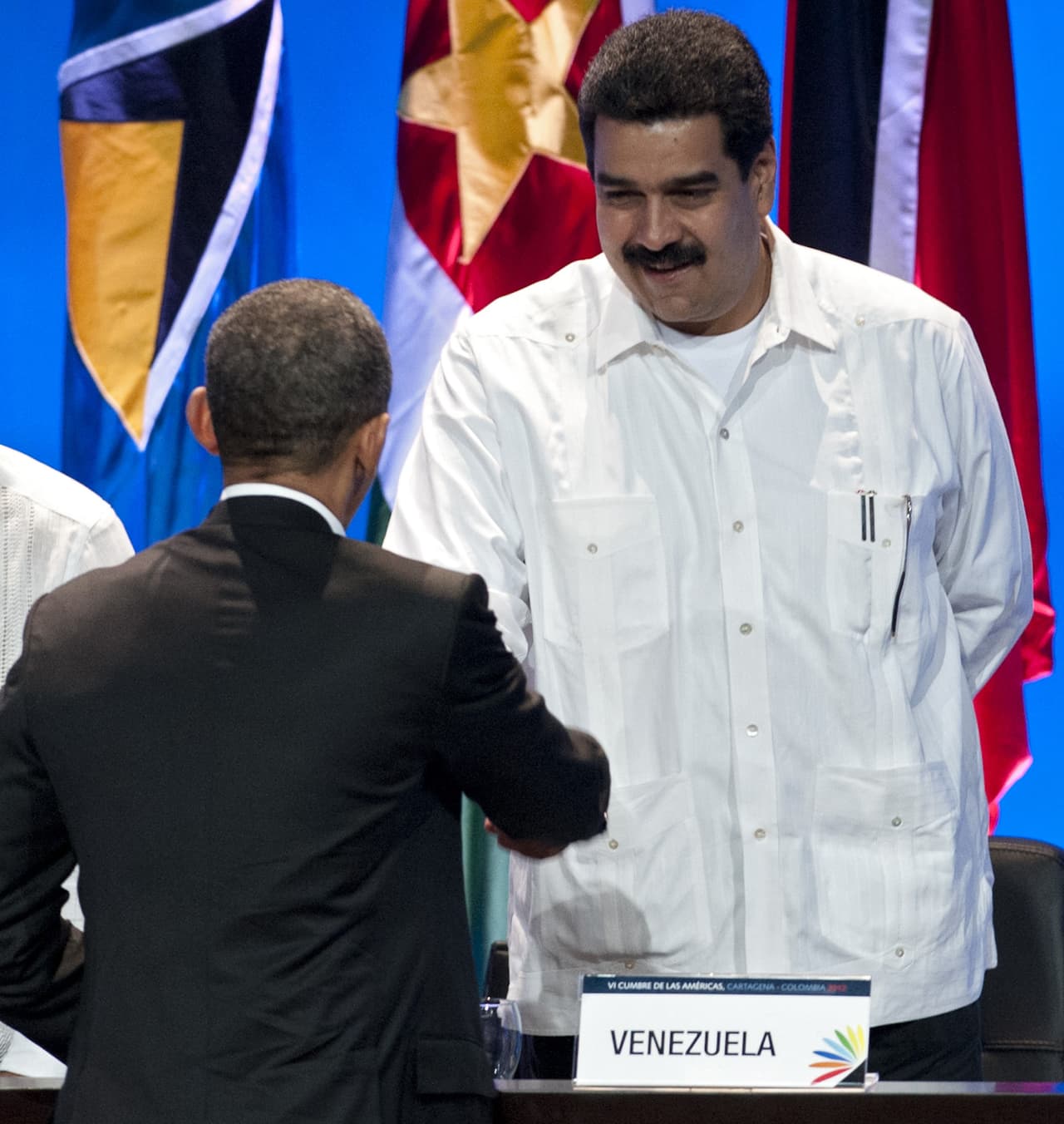 Los presidentes Maduro y Obama se encontraron en la Cumbre de las Américas, en Cartagena, Colombia, en 2012.