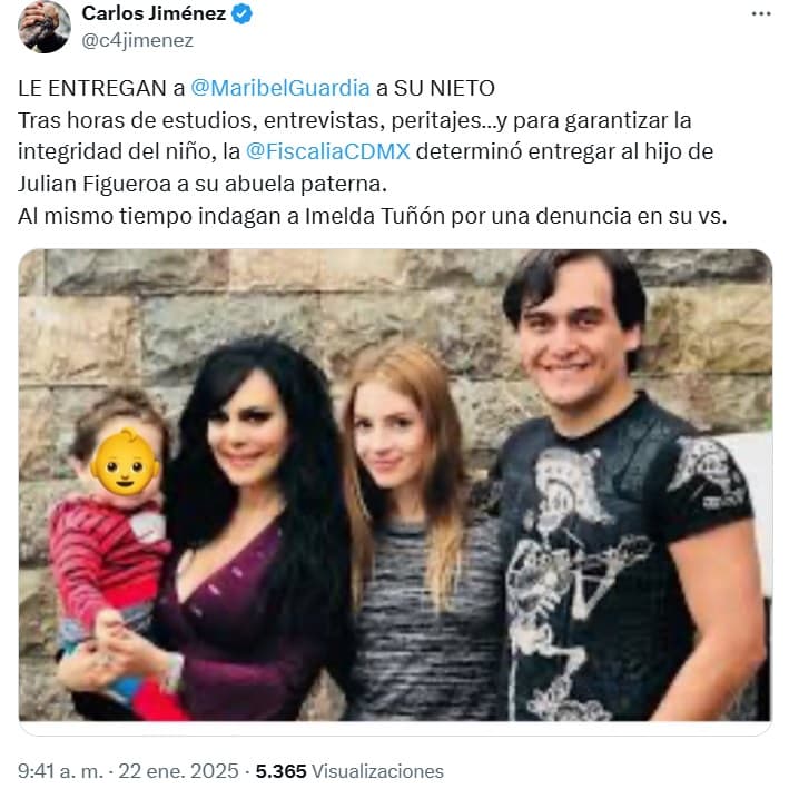 Autoridades le habrían entregado a Maribel Guardia a su nieto José Julián.