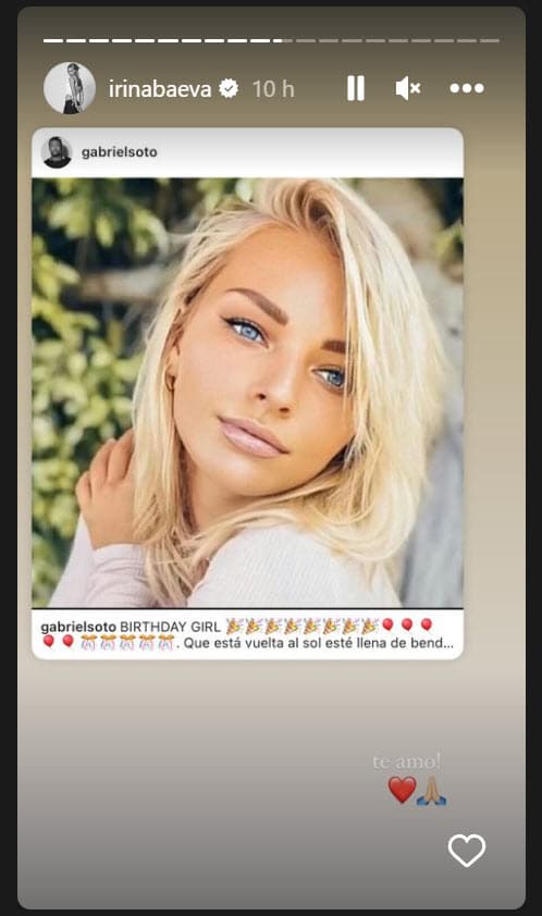 <b>"Te amo"</b>, reviró la actriz a través de sus historias al replicar el mensaje de felicitación de Gabriel Soto.
<br>