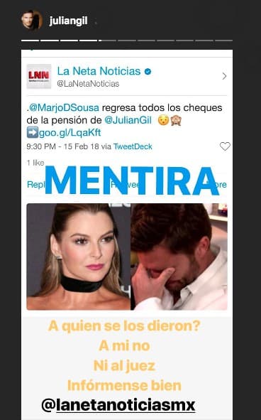 A 'La Neta Noticias', el galán de 48 años les pidió que se informaran bien, pues es "mentira" que Marjorie de Sousa le regresó los cheques de la pensión que ha pagado a Matías Gregorio.