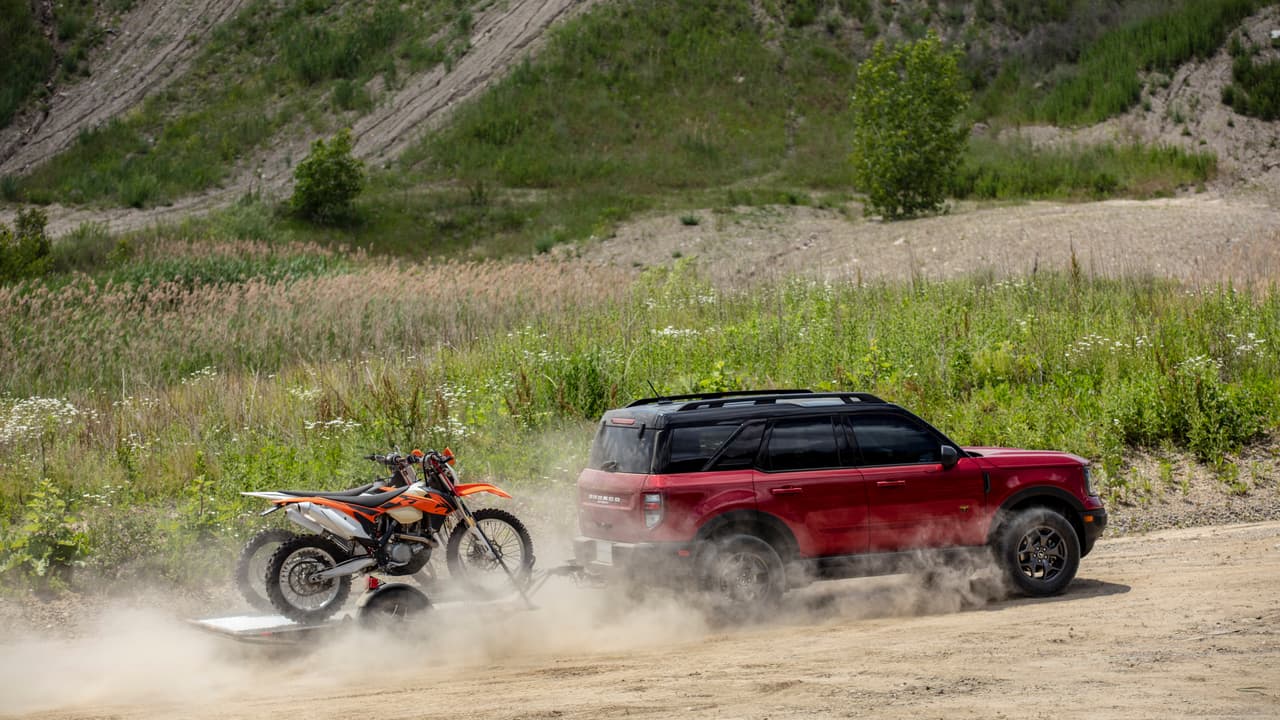 When properly equipped, Bronco Sport Badlands models can tow up to 2,200 pounds. (Pre-production model pictured.)
