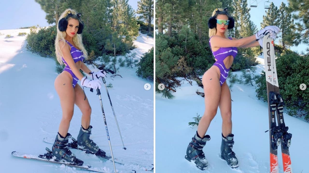 <b>Lele Pons</b>
<br>En diciembre de 2020, la cantante de ‘Se te nota’ lució un traje de baño morado con unas lineas blancas que combinó con la blancura de la nieve