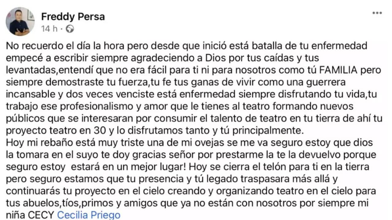 El papá de Cecilia Priego fue quien confirmó la noticia de la muerte de la actriz.