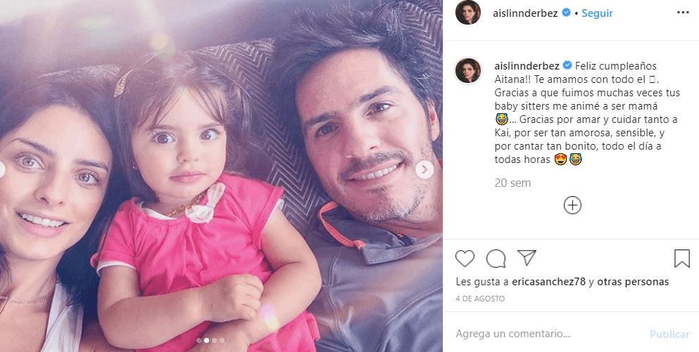 A través de su cuenta de Instagram, Aislinn Derbez confesó que Aitana, fue una de las tantas razones por las que se motivó a ser mamá. “(…) Gracias a que fuimos muchas veces tus baby sitters me animé a ser mamá. Gracias por amar y cuidar tanto a Kai, por ser tan amorosa, sensible y por cantar tan bonito todo el día a todas horas”, escribió junto a esta tierna fotografía. 
<br>