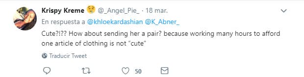 "¿Lindo? ¿Qué tal si le mandas un par? Porque trabajar muchas horas para pagar un artículo de ropa no es lindo, expresó la usuaria @_Angel_Pie_.