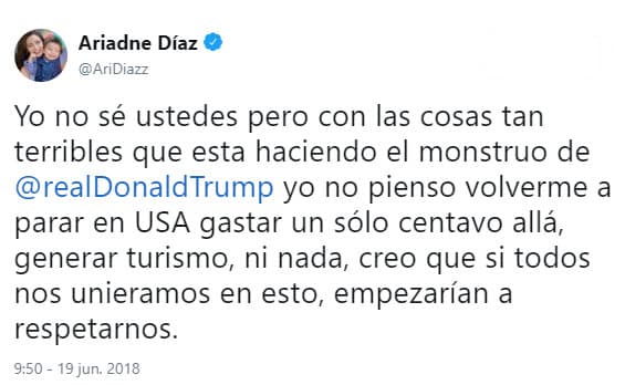 Además, en Twitter publicó que no regresará a Estados Unidos como turista.