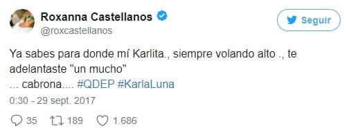 Roxanna Castellanos manifestó su dolor en Twitter tras la partida de Karla.