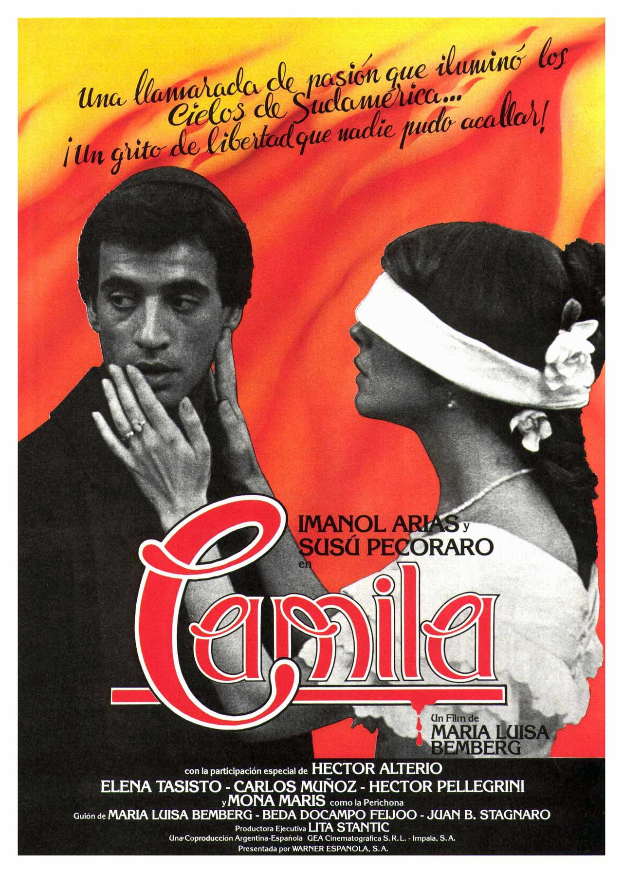 Camila(1984), Argentina, EspañaDirector: María Luisa BembergReparto: Susú Pecoraro, Imanol Arias, Héctor AlterioBasada en una historia real, la película cuenta la relación entre una acaudalada mujer y un religioso jesuita que deciden huir para poder vivir su amor y dirigir una escuela en Argentina a finales del siglo XIX, pero pronto son descubiertos por la comunidad, que se escandaliza por lo sucedido y emprenden la persecución de la pareja para procesarlos por su crimen.