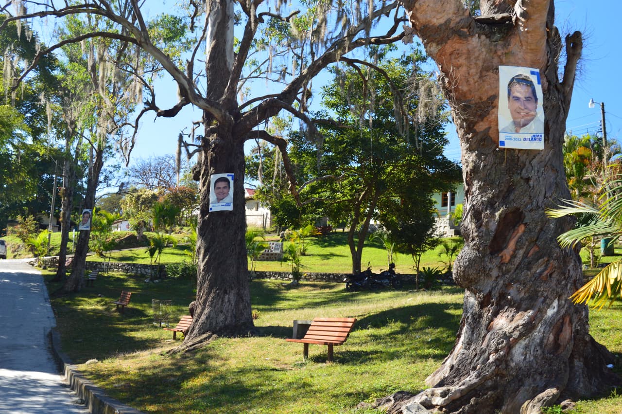Ruling party election publicity in of La Campa, Lempira, the home province of President Juan Orlando Hernández. The federal government has invested heavily in social programs in rural areas. As a result the ruling National Party won by a landslide in those areas in the controversial Nov. 26 elections.