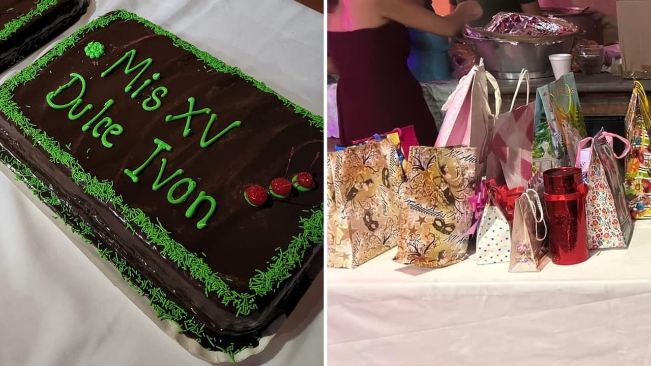 La quinceañera Dulce Ivón tuvo dos pasteles y regalos de los invitados que llegaron a su fiesta de XV tras ver la publicación de Facebook.