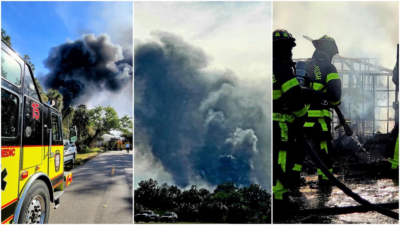 En imágenes: Bomberos de Hillsborough combaten incendio de semirremolques