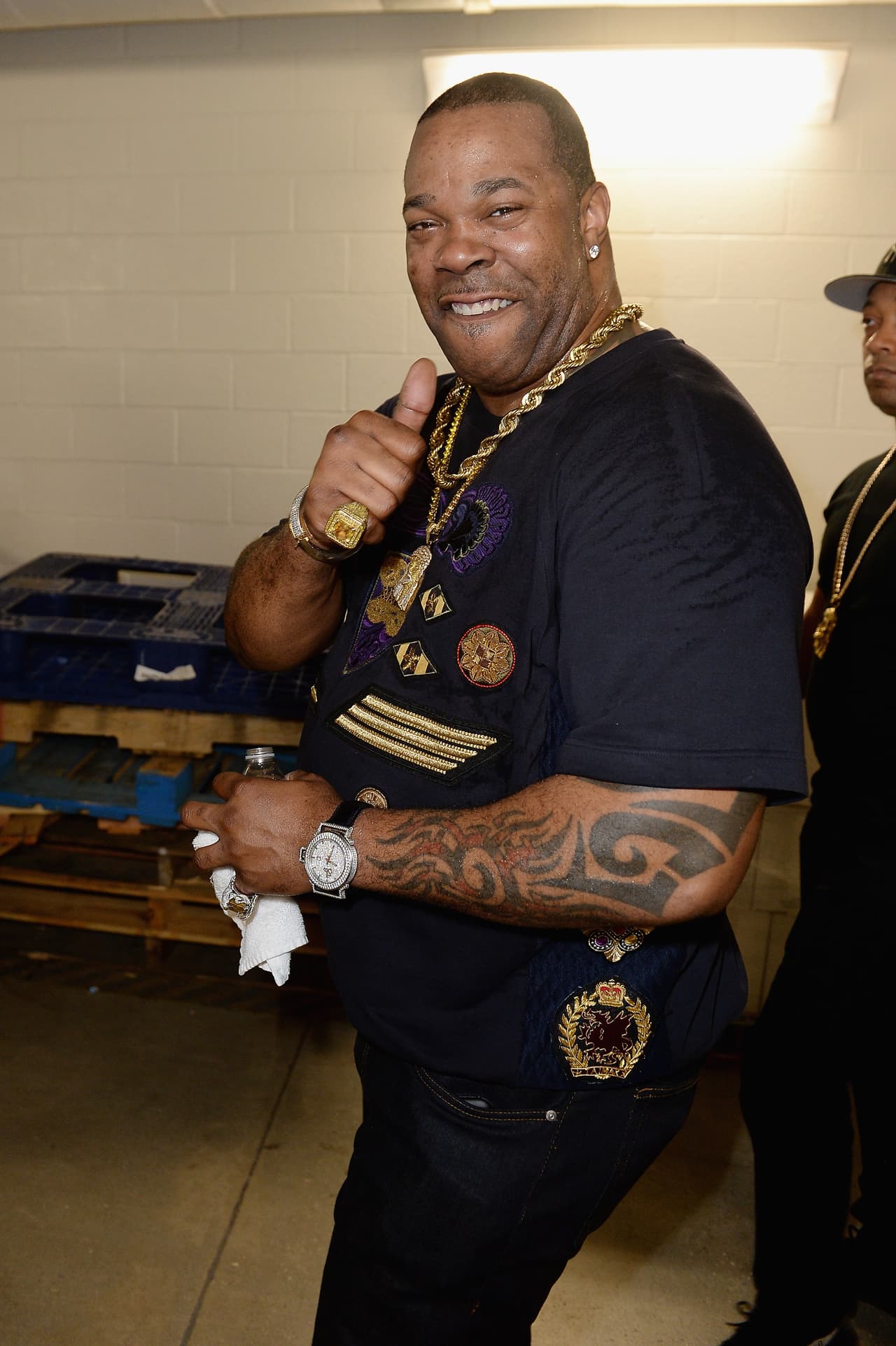 MIAMI, FL - OCTOBER 14: In this handout photo provided by One Voice: Somos Live!, Busta Rhymes poses backstage at One Voice: Somos Live! A Concert For Disaster Relief at Marlins Park on October 14, 2017 in Miami, Florida. (Photo by Jason Koerner/One Voice: Somos Live!/Getty Images)
