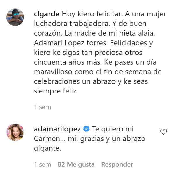 López contestó el mensaje de su exsuegra de manera cariñosa.
<br>